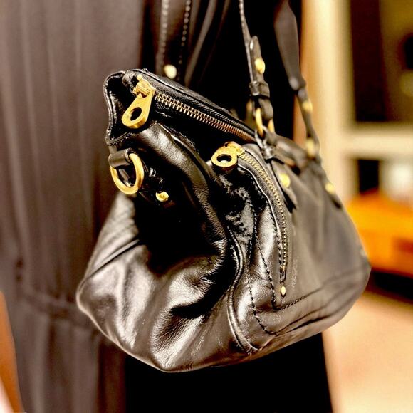 MARC JACOBS Petal Metal VOYAGE Satchel Shoulder Bird Bag Swallow Black Leather - Picture 3 of 14